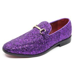 Purple Glitter Men's Vintage Designer Classic Smoking Dress Tuxedo Loafers Shoes